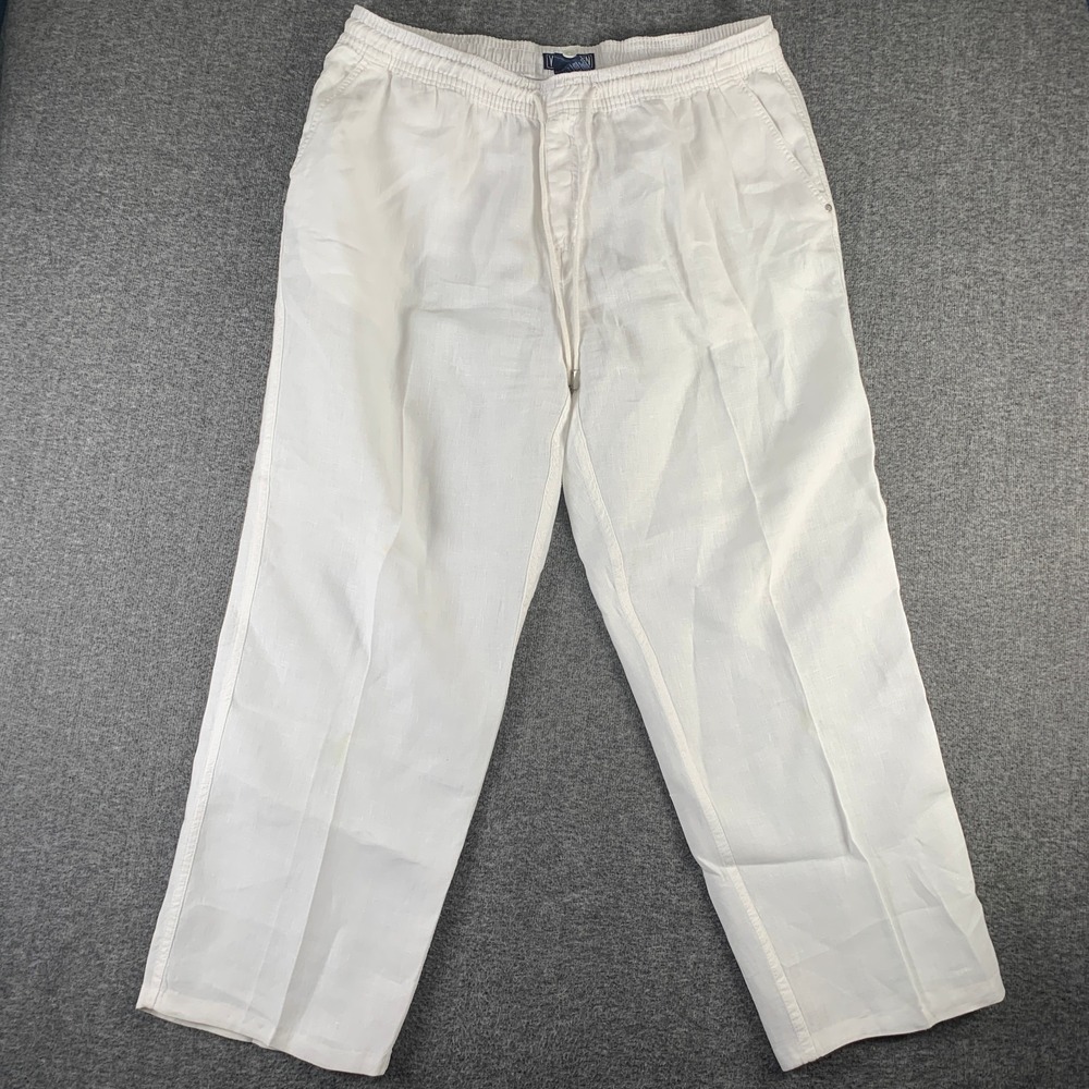 Vilebrequin Linen Pants Men 3XL White Coastal Pull On Drawstring Old Money